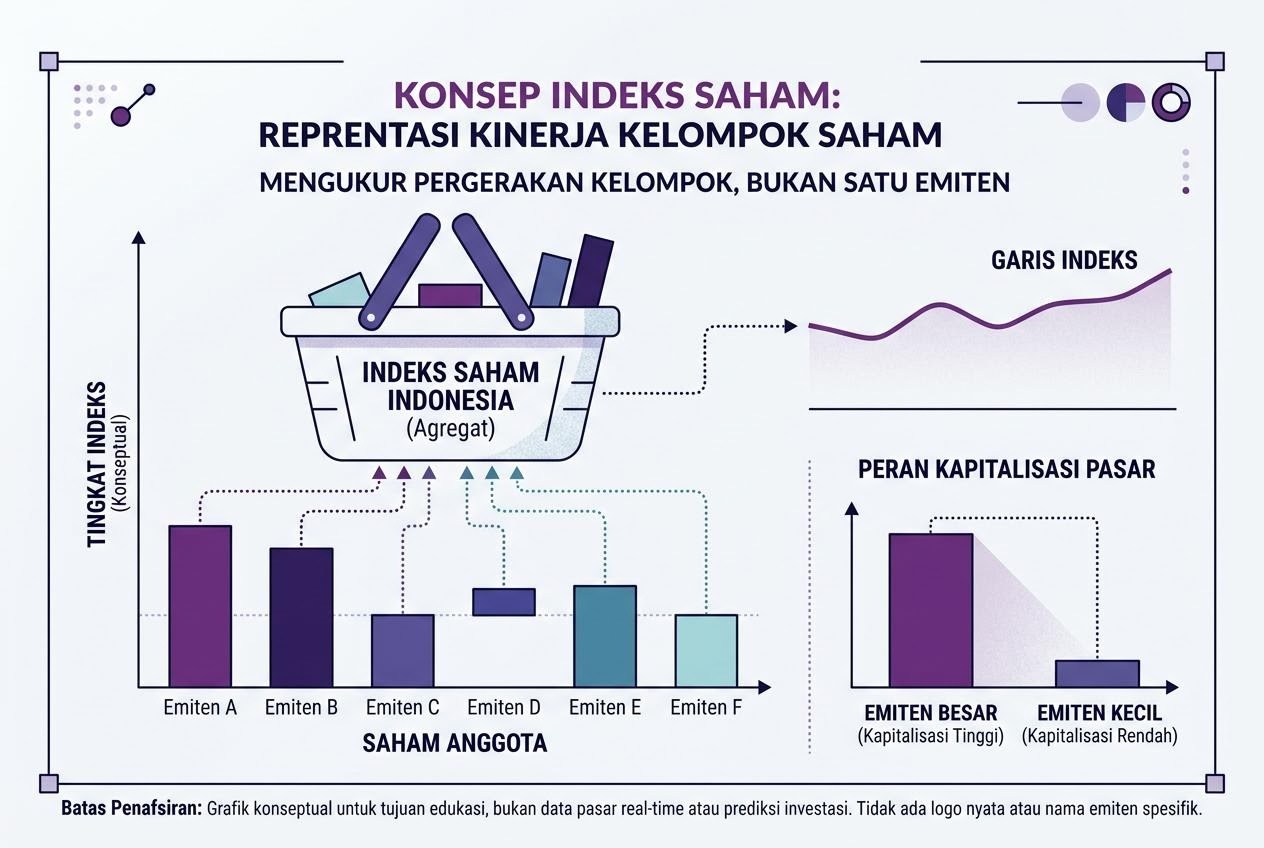 Grafik batang indeks saham Indonesia yang menggambarkan pergerakan kelompok saham